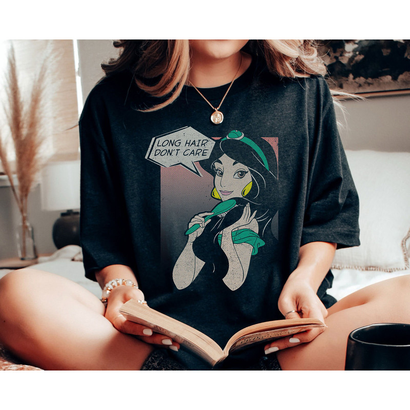 Disney Aladdin Jasmine Long Hair Don't Care Portrait Shirt Family Matching Walt Disney World Shirt Gift Ideas Men Women.jpg