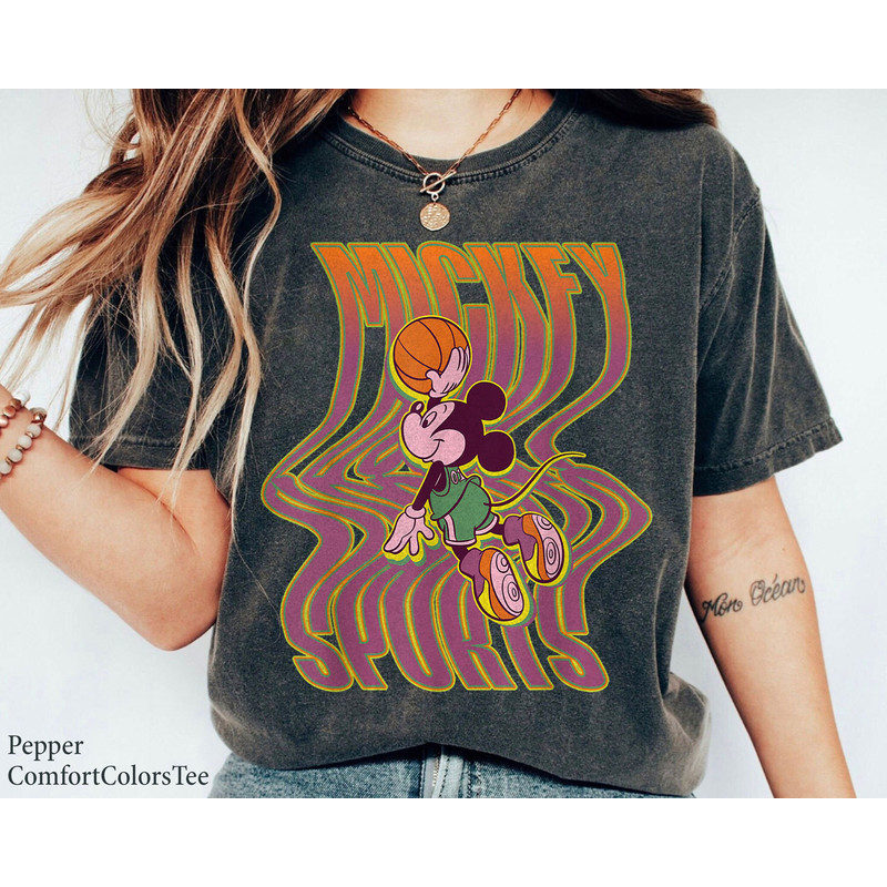 Disney Mickey Mouse Sports Basketball Dunk Wavy Letters Shirt Family Matching Walt Disney World Shirt Gift Ideas Men Women.jpg