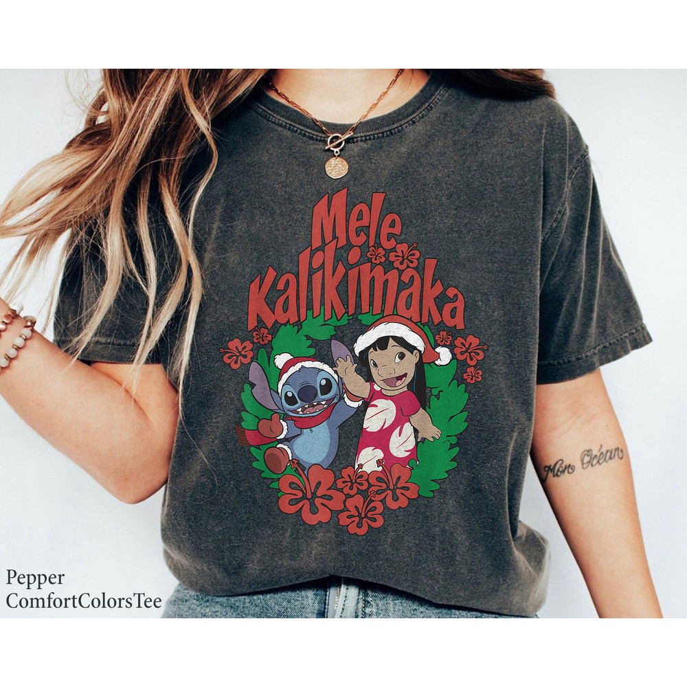 Lilo And Stitch Christmas Mele Kalikimaka Wreath Shirt Merry Christmas Family Matching Walt Disney World Shirt Gift Ideas Men Women.jpg