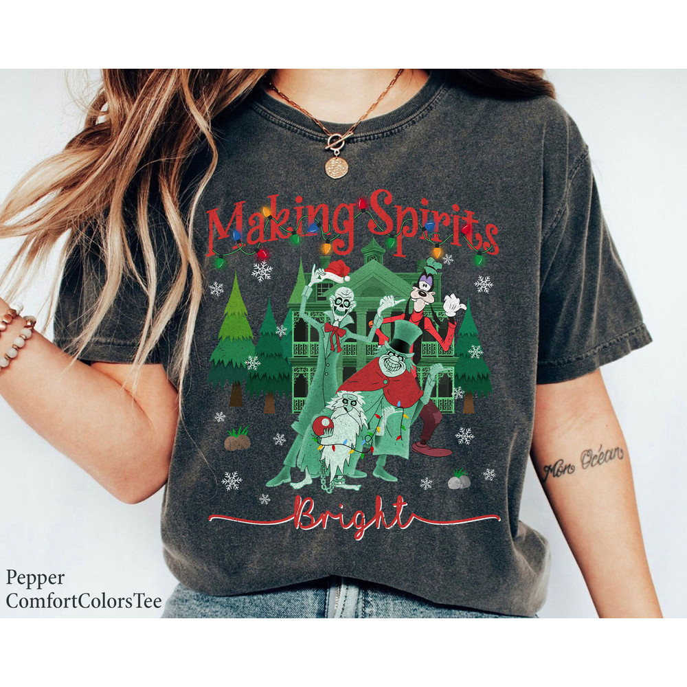 Making Spirits Bright Hitchhiking Ghost Haunted Mansion Christmas Light Shirt Walt Disney World Shirt Gift Ideas Men Women.jpg