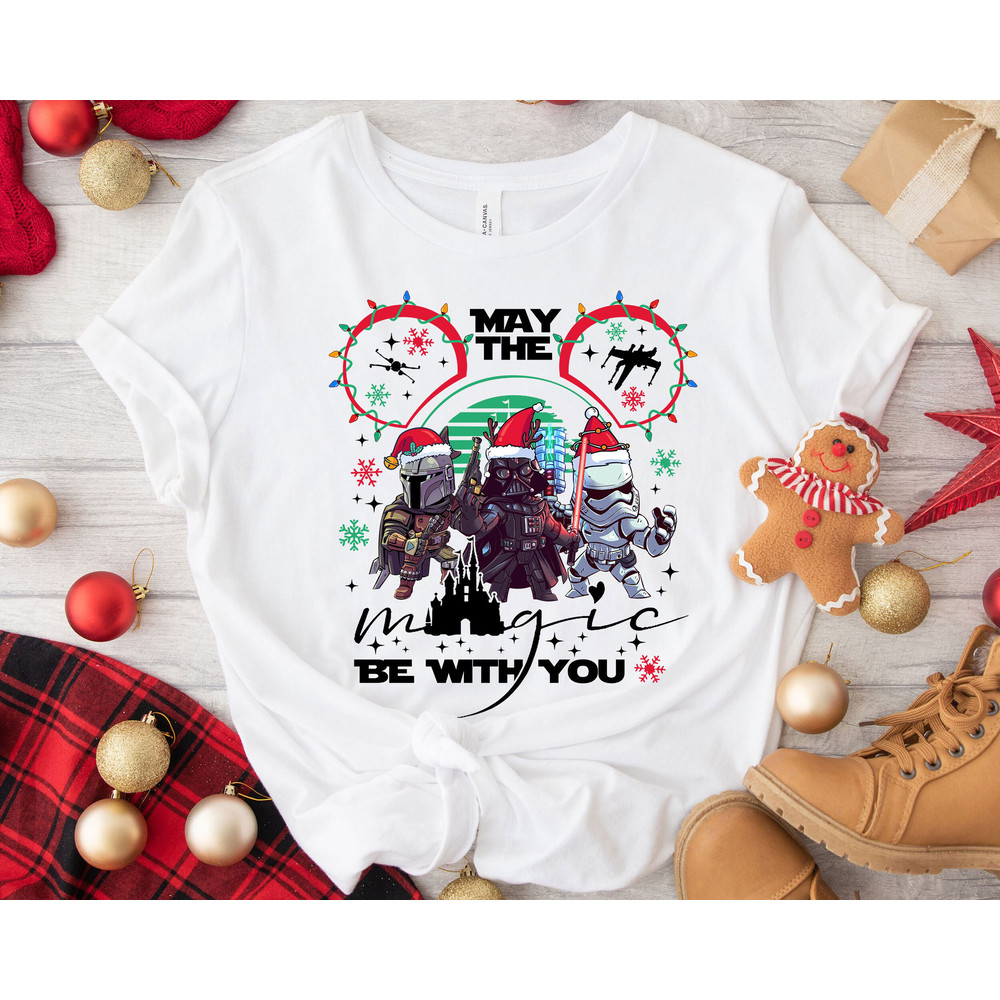 May The Magic Be With You Merry Christmas Darth Vader Stormtrooper Mandalorian Shirt Family Matching Walt Disney World Shirt Gift Ideas.jpg