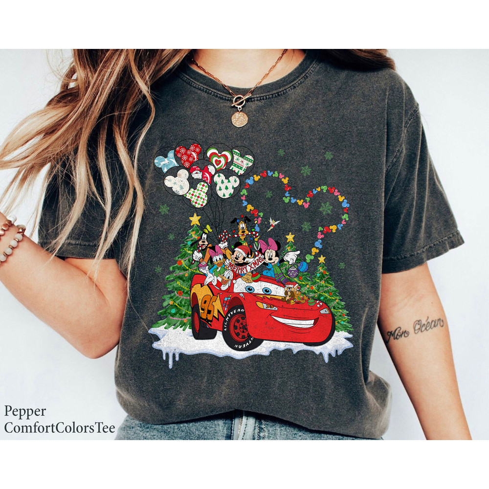 Mickey And Friend Riding Lightning McQueen Very Merry Christmas Party Shirt Family Matching Walt Disney World Shirt Gift Ideas Men Women.jpg