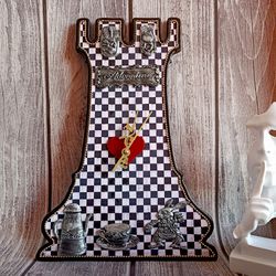 Alice wall clock,Black and white clock,gift ,Clock for children's room,Checkerboard,Alice in Wonderland, Free shipping