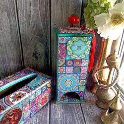 Mosaic tile style,tea house, Mandala, Moroccan tea box, Azulejos Portugueses,Tea Party, kitchen decor, housewarming gift