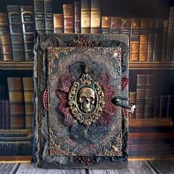 Gothic notebooks, Book of spells, Grimoire diary, Halloween, Dark art, Horror Diary, Skull, Creepy decor, Necromancer
