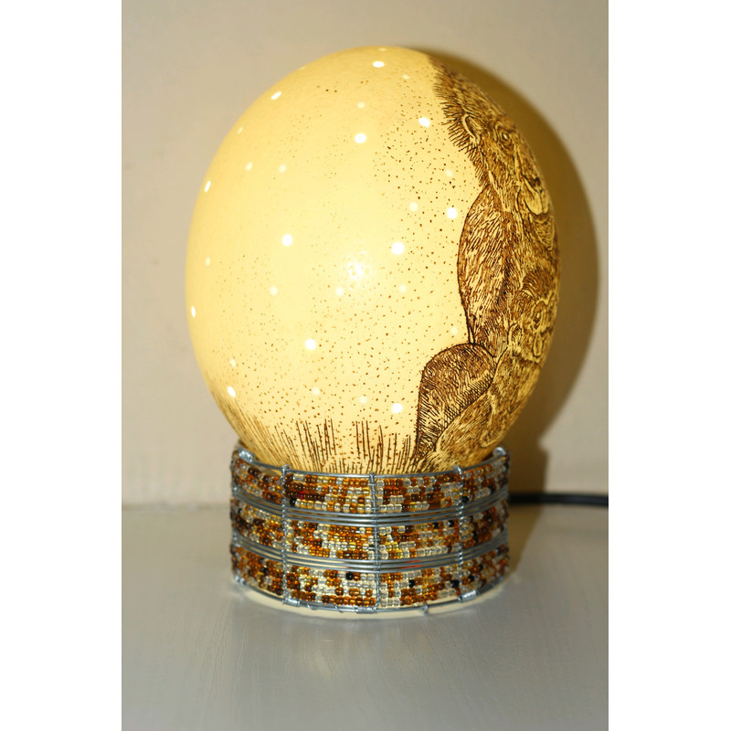 Scrimshaw Carved Gorilla Mother Child Authentic Ostrich Egg Lampshade With Holes African Art Lamp 7
