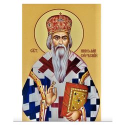 Saint Nikolai of Zhicha | High quality serigraph icon on wood | Made in Russia | Size: 4x6 inches