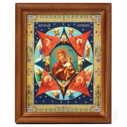 Christian Icon Theotokos the Unburnt Bush | Lithography print in wooden frame covered with glass | Size: 6" x 5"