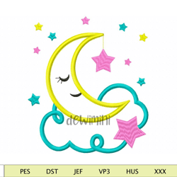 Moon, Cloud and Stars Embroidery Design Files
