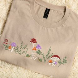 Embroidered Mushroom Tshirt Sweatshirt Hoodie, Cute Mushroom Embroidery Shirt, Embroidered Mushroom Crew Neck Sweatshirt