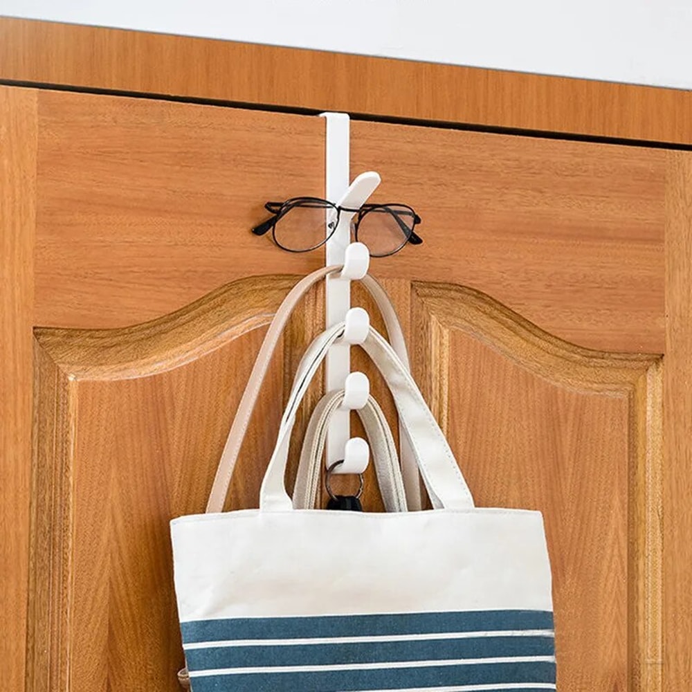 Bedroom Door Hanger Storage Rack Over The Door Clothes Purse Holder Plastic Organizer Hooks 0