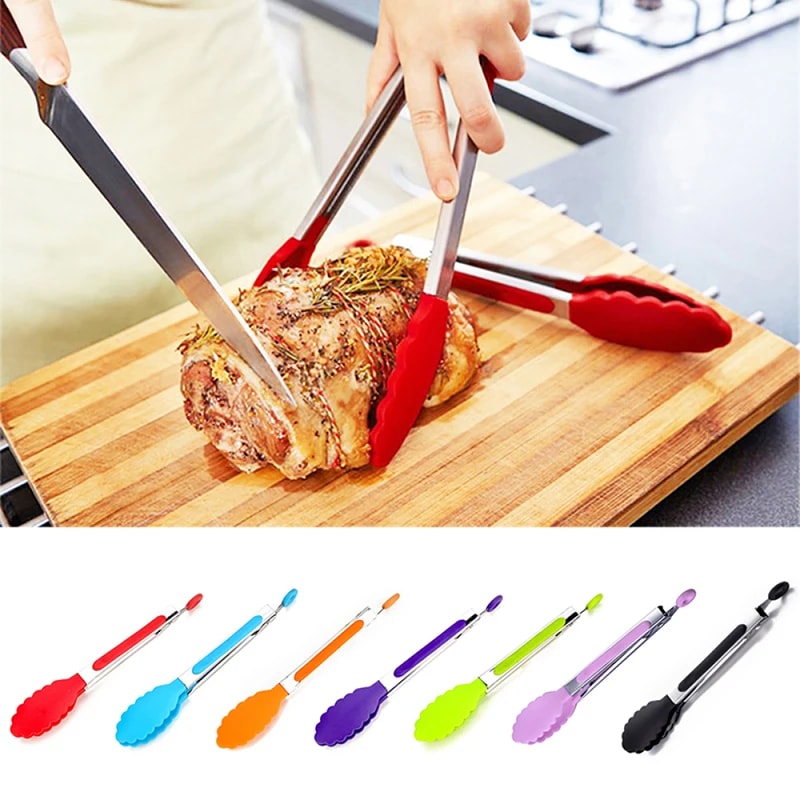Premium Stainless Steel Food Tongs With Silicone Nylon Non Slip BBQ Cooking Clip Clamp Ideal For 2