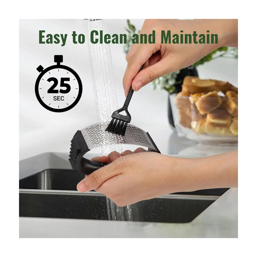 Stainless Steel Garlic Press Rocker Easy Squeeze Mincer With Peeler Cleaning Brush 4