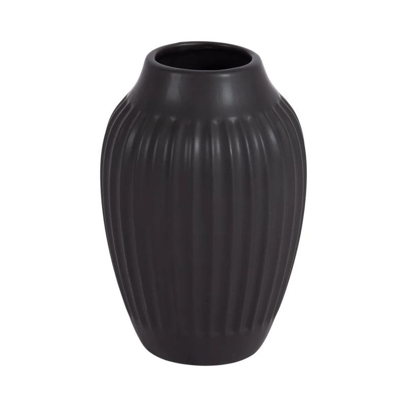 Ribbed Matte Black Ceramic Vase For Flower Arrangements Elegant Home Decor Gift Idea For Indoor Use 0