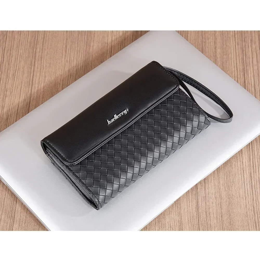 Premium Mens Leather Wallet European American Woven Pattern Multi Card Zipper Clutch 1