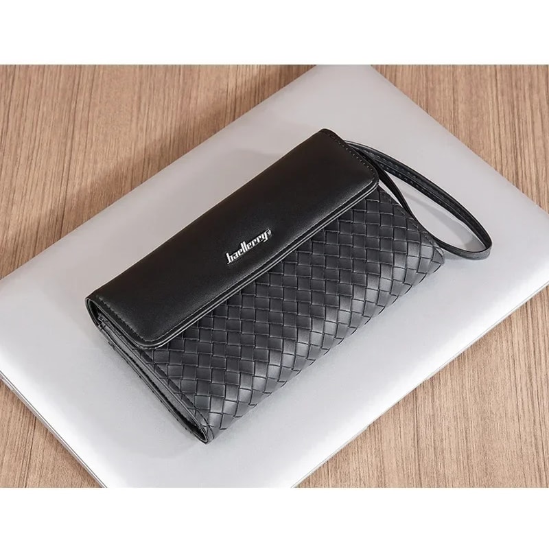 Premium Mens Leather Wallet European American Woven Pattern Multi Card Zipper Clutch 1