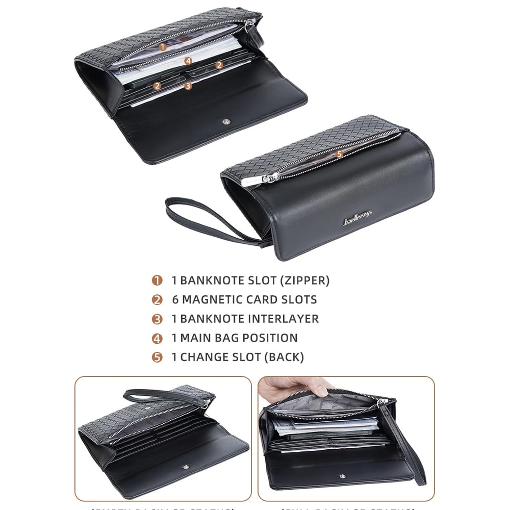 Premium Mens Leather Wallet European American Woven Pattern Multi Card Zipper Clutch 2