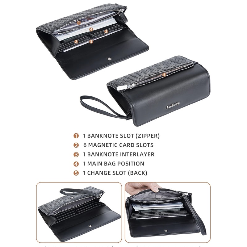 Premium Mens Leather Wallet European American Woven Pattern Multi Card Zipper Clutch 2