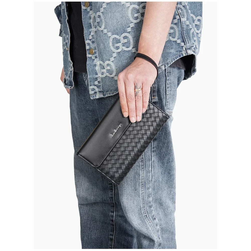 Premium Mens Leather Wallet European American Woven Pattern Multi Card Zipper Clutch 3