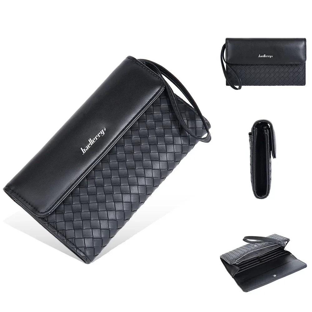 Premium Mens Leather Wallet European American Woven Pattern Multi Card Zipper Clutch 5