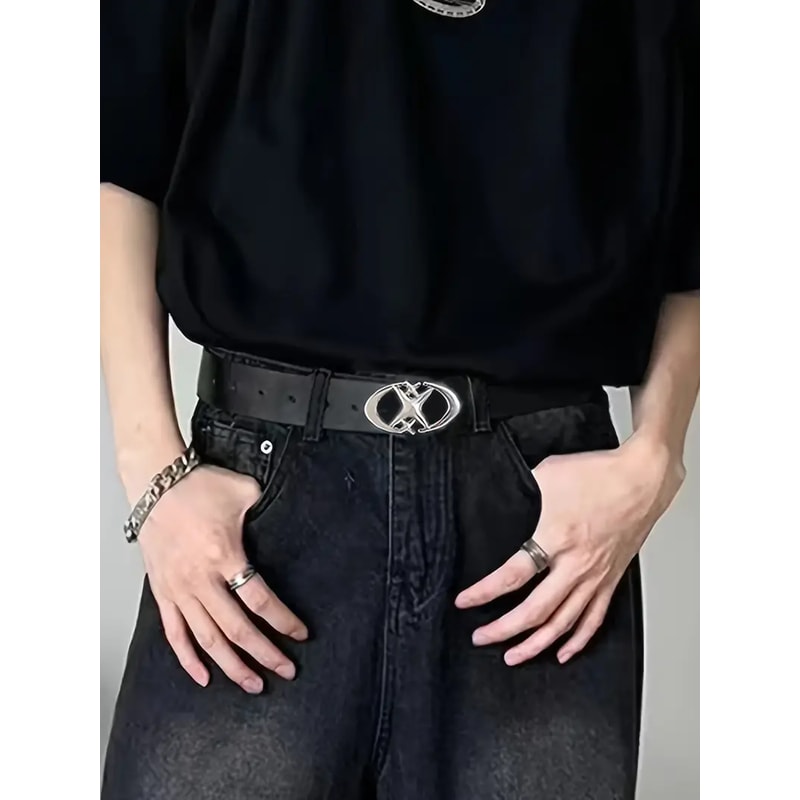 Stylish Oval Cross Metal Buckle Belt Durable Simple Universally Compatible Unisex Gift Idea For Men 0