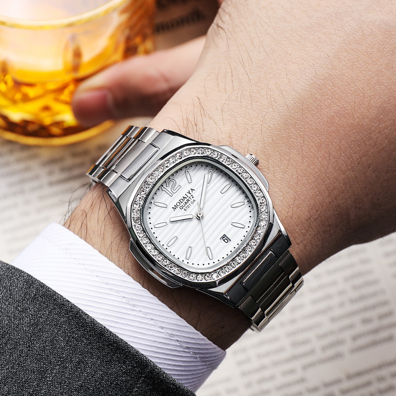Luxury Quartz Wrist Watch For Men Big Dial Stainless Steel Calendar Watch Classic Silver Fashion Wa 3