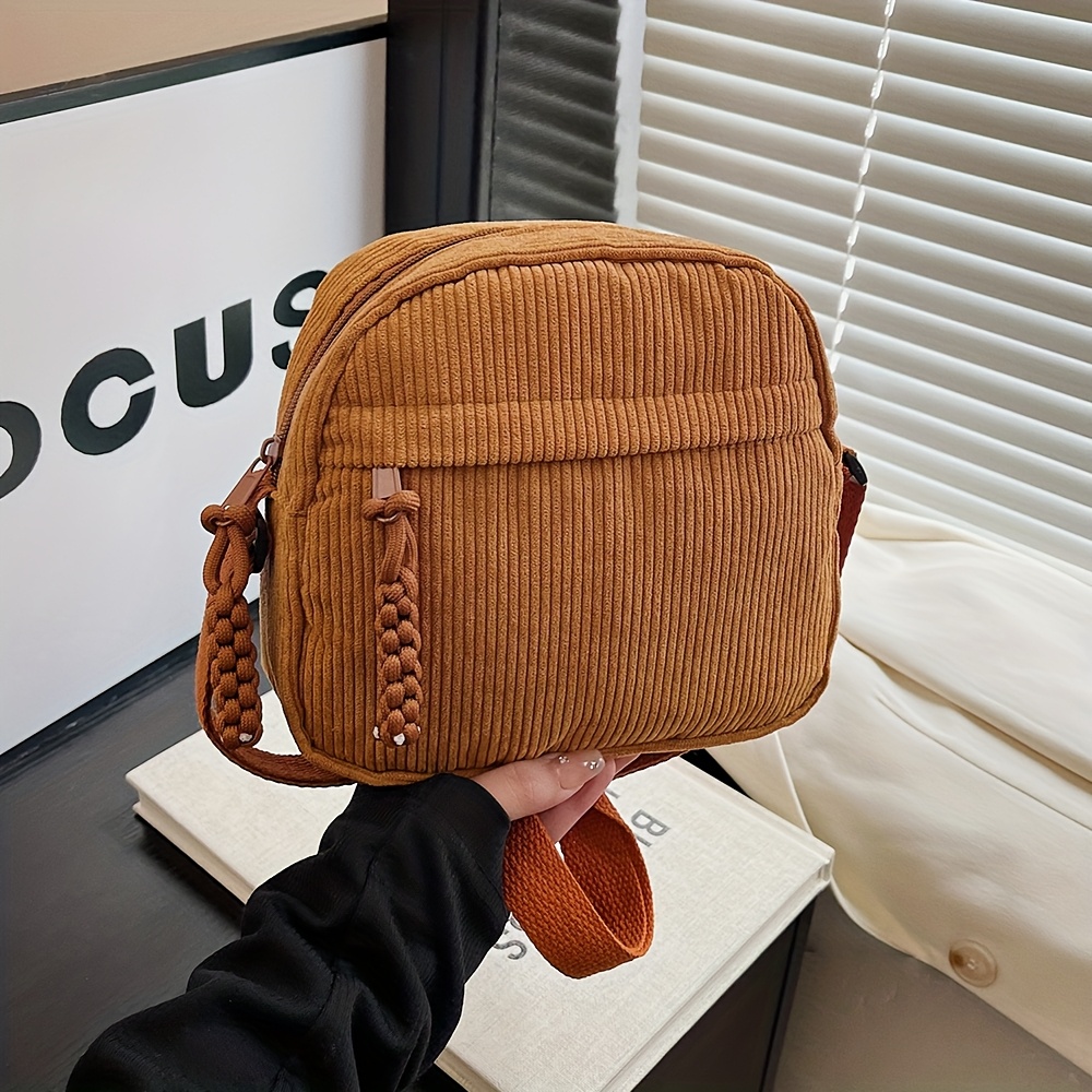 Vintage Harajuku Corduroy Shoulder Bag Casual Phone Key Bag For Commuting 5