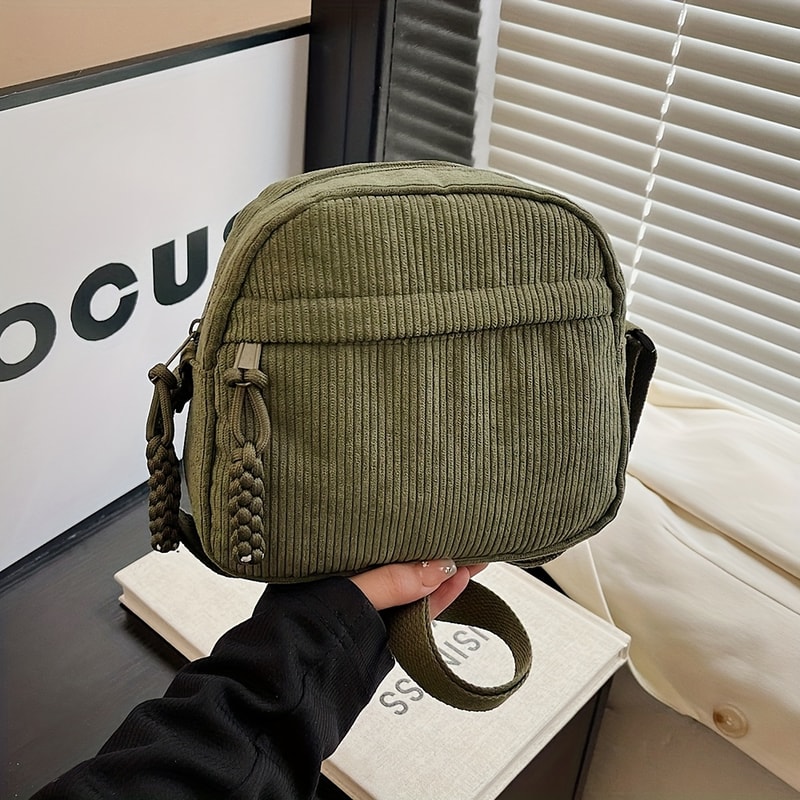 Vintage Harajuku Corduroy Shoulder Bag Casual Phone Key Bag For Commuting 7