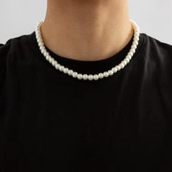 trendy white imitation pearl beaded choker necklace for men