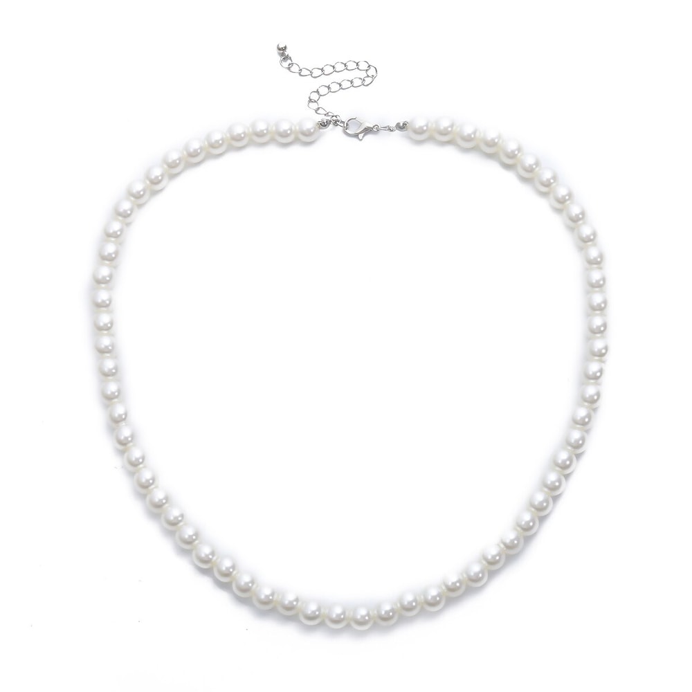 Trendy White Imitation Pearl Beaded Choker Necklace For Men 1