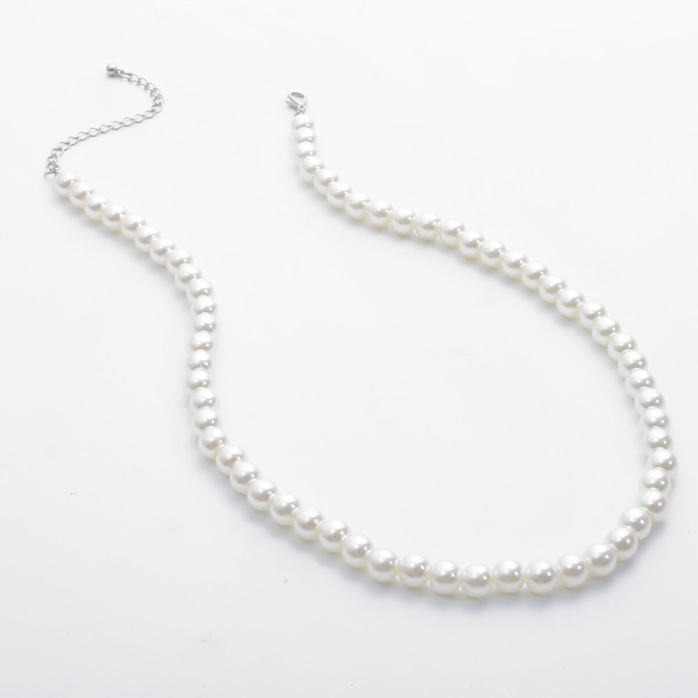 Trendy White Imitation Pearl Beaded Choker Necklace For Men 3
