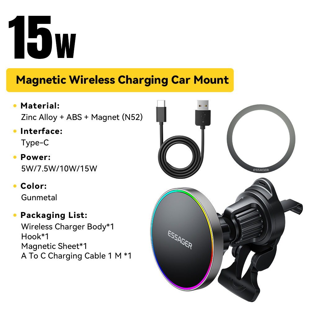 Essager RGB Magnetic Car Phone Holder Qi Wireless Charger For Magsafe Compatible Phones 4