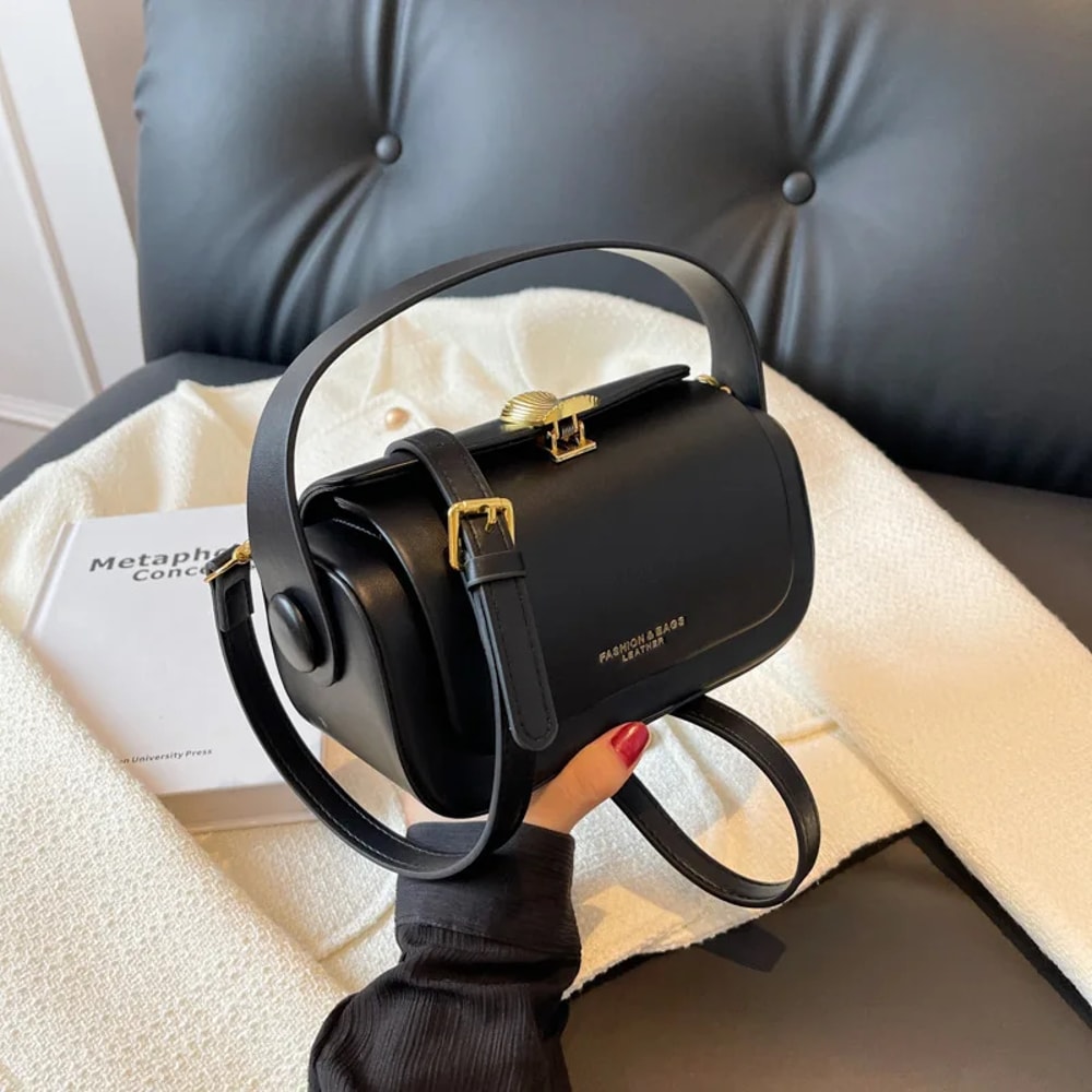 Classic Black Leather Shoulder Bag For Women Stylish Retro Crossbody With Large Capacity And Textur 5