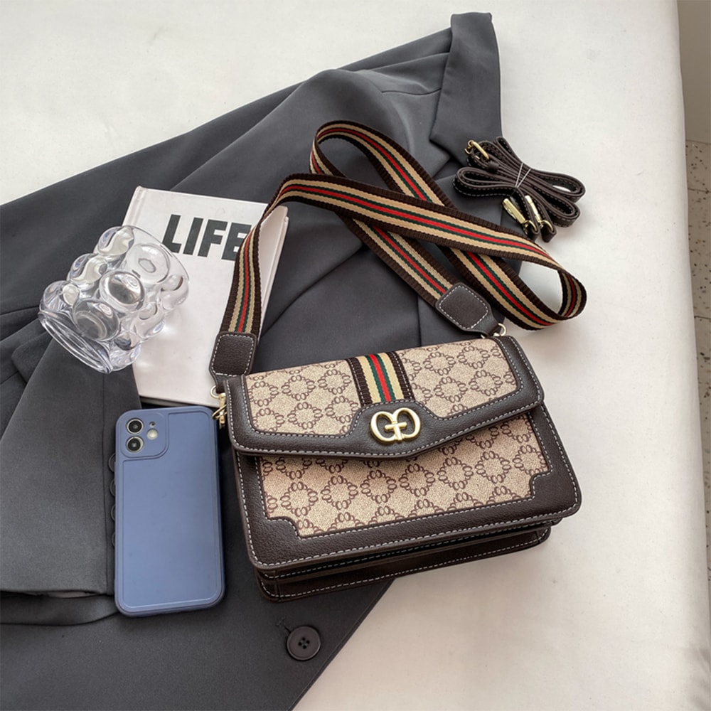 Classic Quilted Geometric Print Shoulder Bag With Adjustable Strap 2