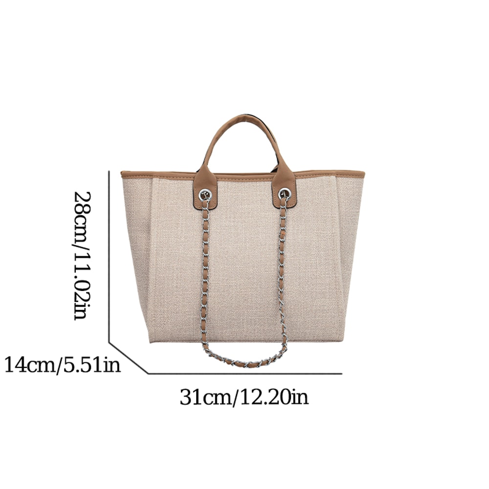 Fashionable Canvas Tote Bag With Chain And Zipper Large Capacity Womens Shoulder Bag For Commuter S 1