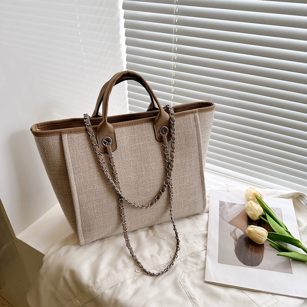 Fashionable Canvas Tote Bag With Chain And Zipper Large Capacity Womens Shoulder Bag For Commuter S 5