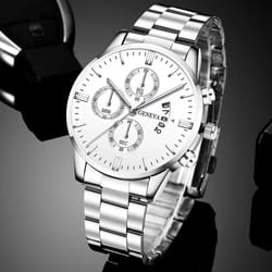 mens stainless steel quartz watch sleek silver design ideal for business & sports