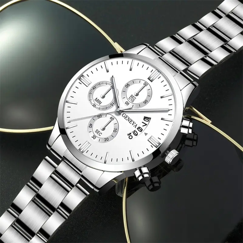 Mens Stainless Steel Quartz Watch Sleek Silver Design Ideal for Business & Sports