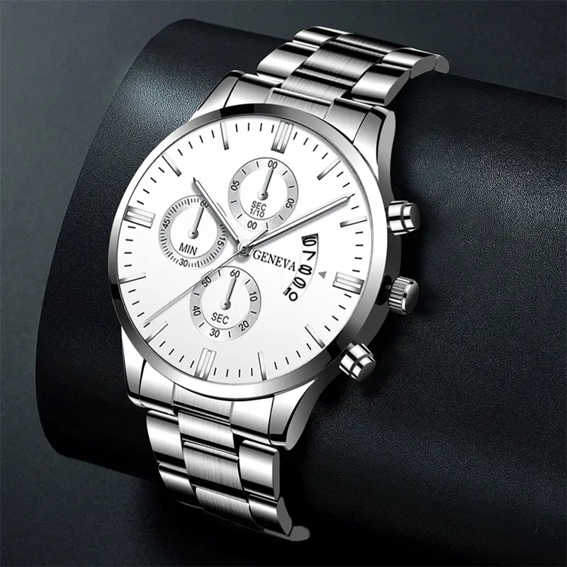 Mens Stainless Steel Quartz Watch Sleek Silver Design Ideal for Business & Sports