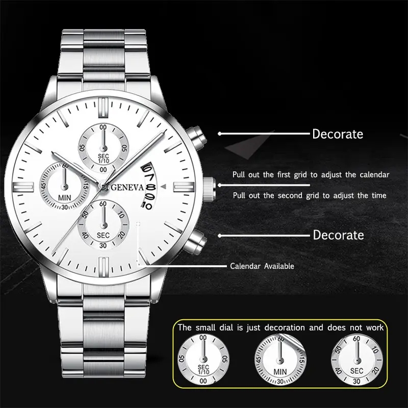 Mens Stainless Steel Quartz Watch Sleek Silver Design Ideal for Business & Sports
