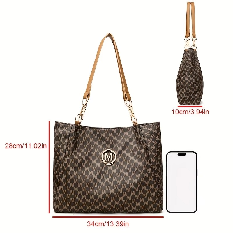Vintage Geometric Tote Bag Synthetic Leather Shoulder Bag For Women Large Capacity Travel Shopping 1