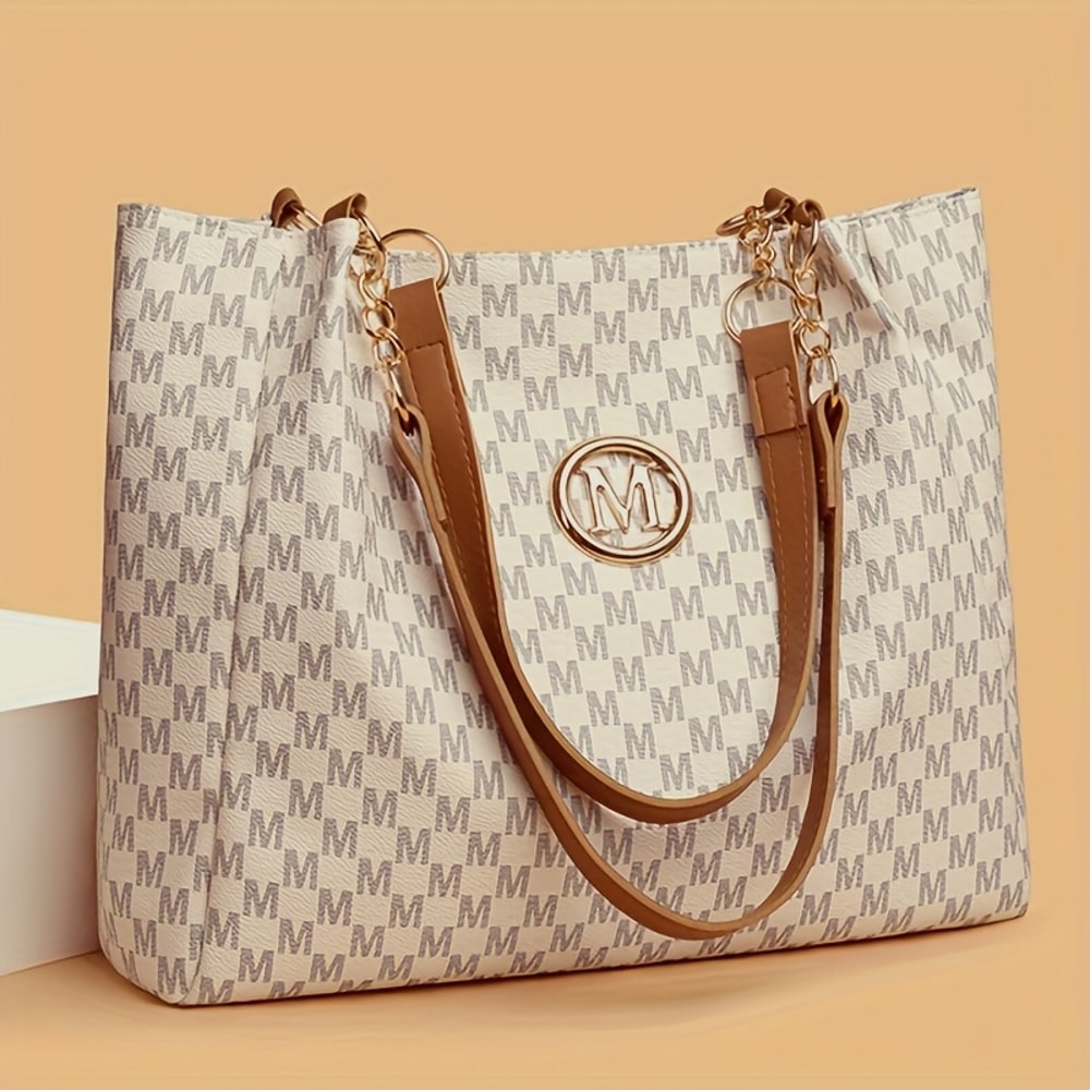 Vintage Geometric Tote Bag Synthetic Leather Shoulder Bag For Women Large Capacity Travel Shopping 4