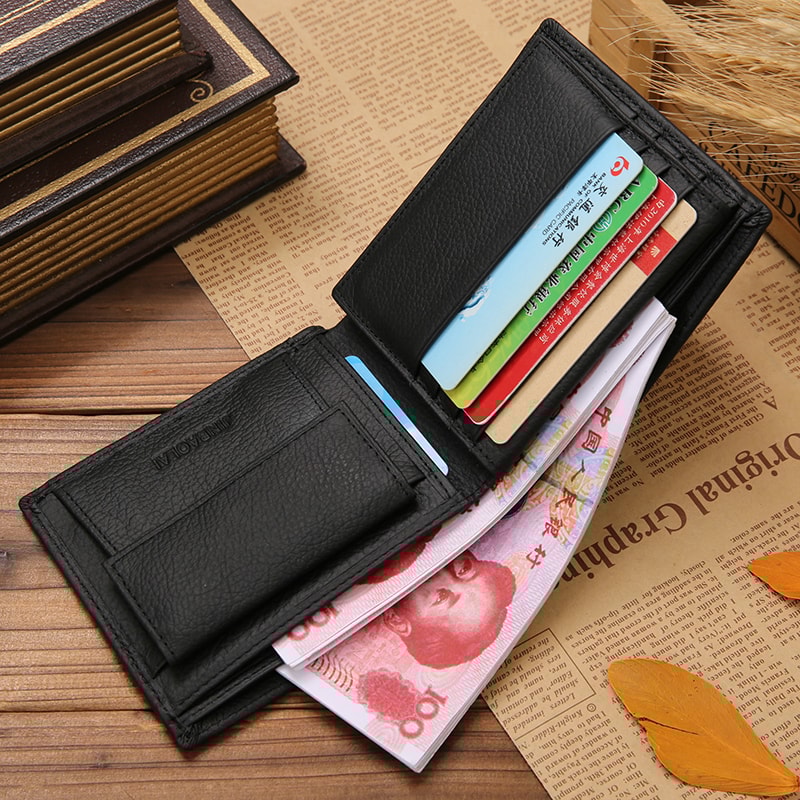 Genuine Leather Mens Short Wallet Waterproof Credit Card Holder With Coin Pocket 0