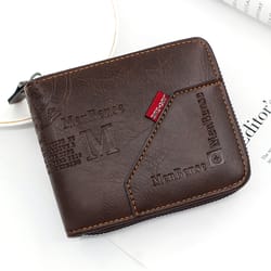 mens zipper wallet pu wax oil skin coin purse short card holder for men
