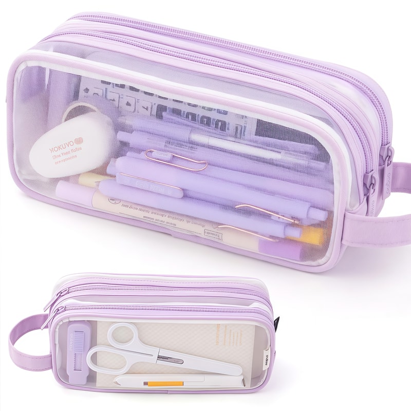 Large Mesh Pencil Case Double Layer Transparent Pencil Pouch Handheld Multifunctional Cosmetic Bag 4