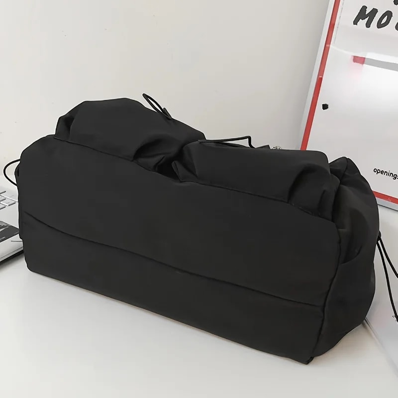 Fashionable Crossbody Bag With Drawstring Accent Spacious Zippered Closure Stylish Bag Charm 1