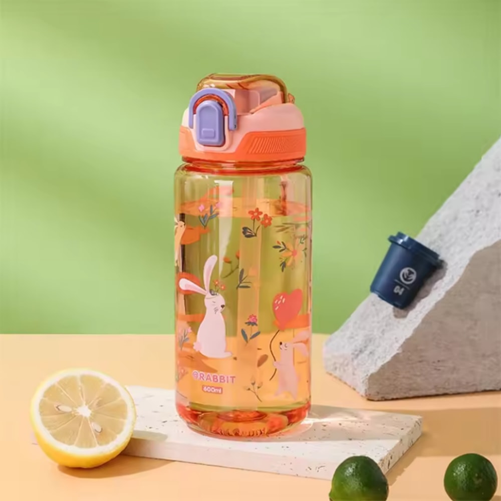 Leakproof Dinosaur Rabbit Kids Water Bottle With Silicone Straw BPA Free Portable Cup For Camping 3