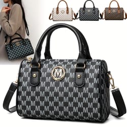 women alphabet shoulder bag with golden logo faux leather crossbody bag for work travel parties & gift