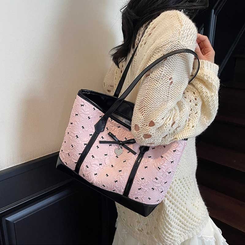 Designer Leather Tote Bag For Women Stylish Summer Shoulder Handbag With Bow Detail 0