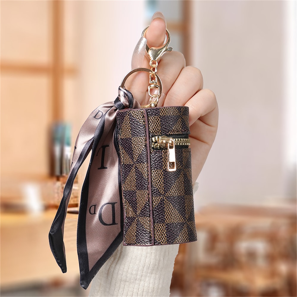 Compact Plaid Coin Purse Keychain Bag Mini Pendant Pouch For Headset Essentials 1
